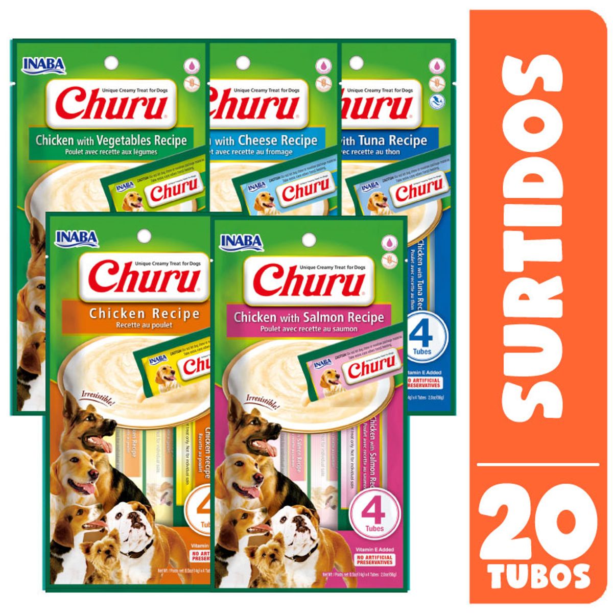 INABA - Snack Inaba Churu Perro Surtidos, Pack 5 Sobres (20 tubitos)