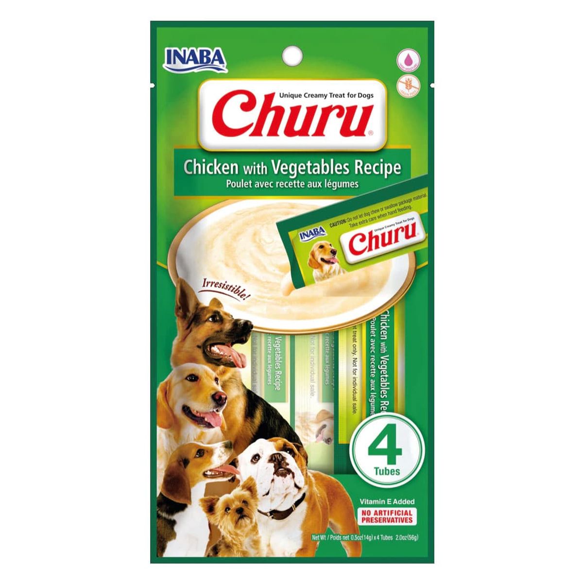 INABA - Snack Inaba Churu Perro Sabor Pollo y Vegetales, 4 Tubos