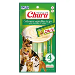 INABA - Snack Churu Perro Sabor Pollo y Vegetales, 4 Tubos