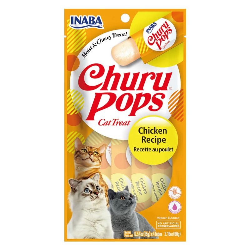 INABA - Inaba Churu Pops Snack Gato Sabor Pollo, 4 Tubos