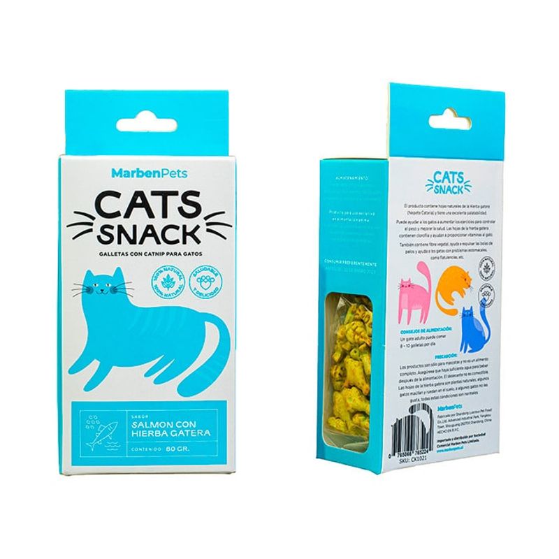 MARBEN PETS - Cats Snack Galletas Gato Sabor Salmon y Catnip , 80gr