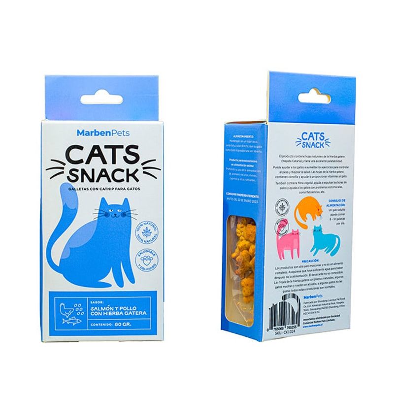 MARBEN PETS - Cats Snack Galletas Gato Sabor Salmon y Pollo , 80gr