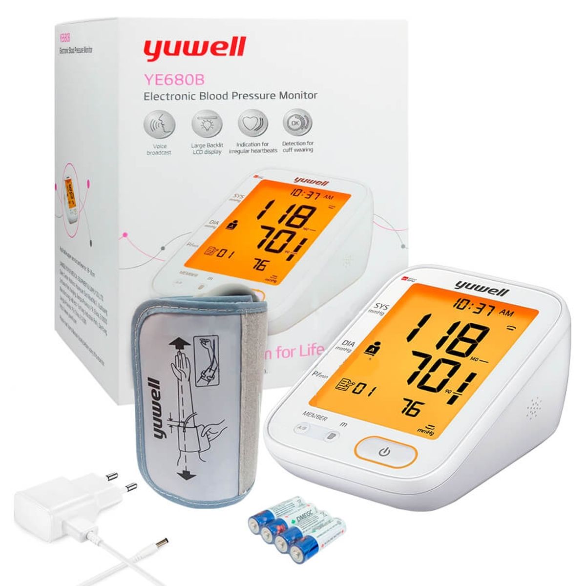 YUWELL - Toma Presión Digital de Brazo Adultos y Niños Con función de Voz