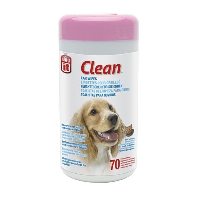 DOG IT - Dogit Toallitas Humedas Limpieza Oidos Perros y Gatos, 70Und