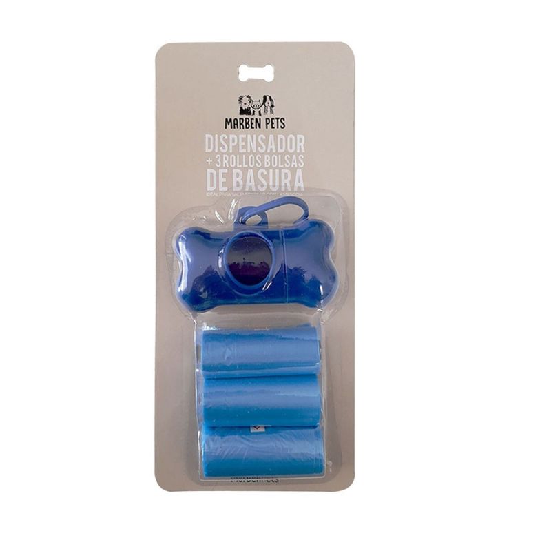 MARBEN PETS - Marben Dispensador Bolsas Perro + 3 Rollos, Color Azul
