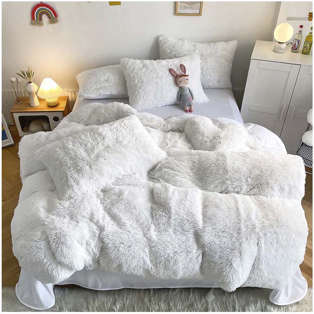GENERICO - Cubrecama Peludo con chiporro 2 plazas Blanco