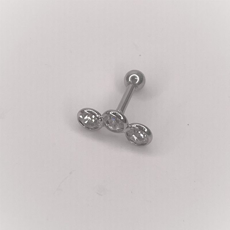 GENERICO - Aros Mujer Piercing circón 3 bolitas Acero Philippa Joyas