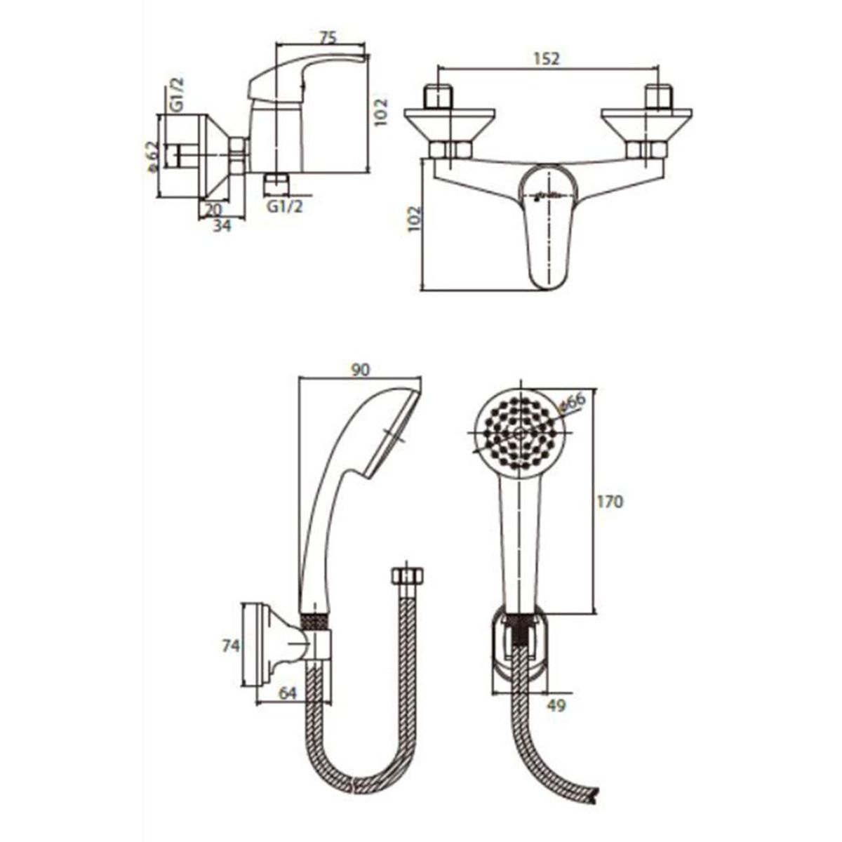 STRETTO - Monomando Ducha New Standard Cromo