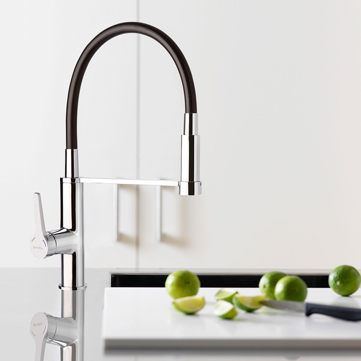 STRETTO - Monomando Lavaplatos Flexible Exo Cromo/Negro Mate