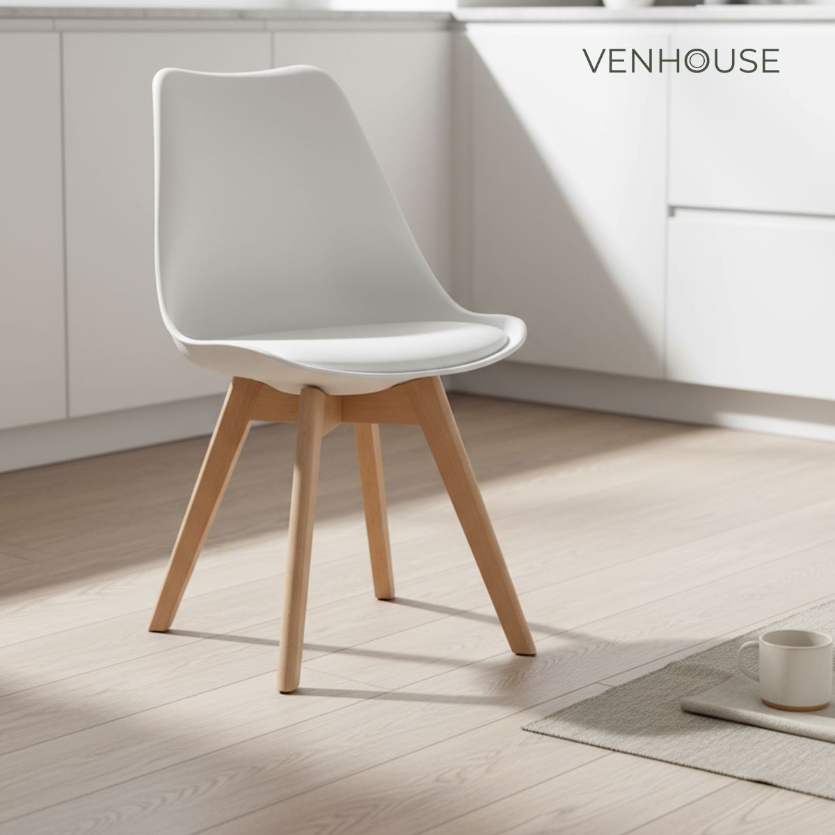 VENHOOUSE - Silla Tulip Acolchada Blanca