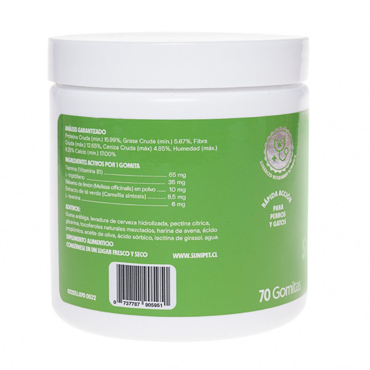 GENERICO - Suplemento SuniCalm Antiestress Perro y Gatos, 70 Gomitas