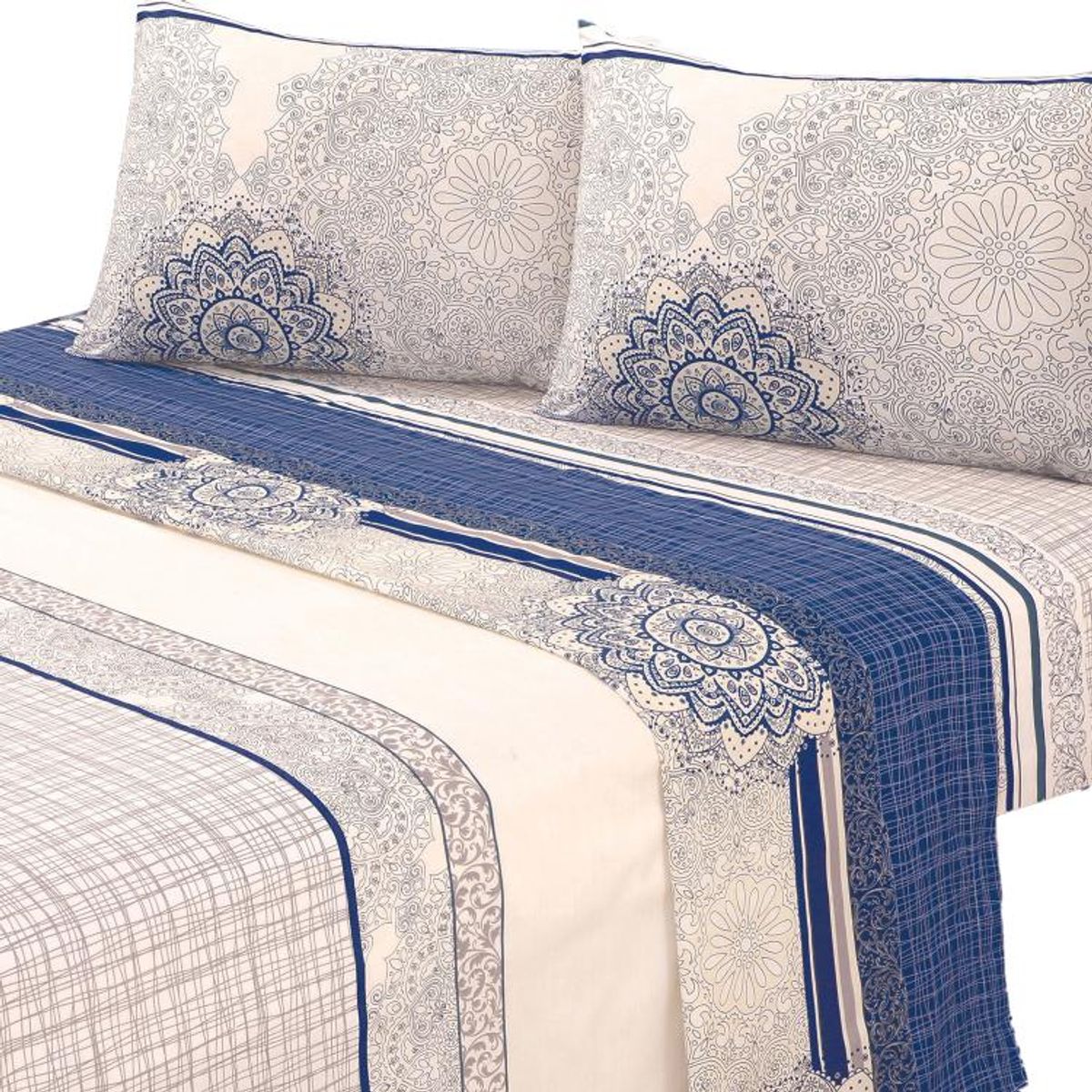 MALLORCA - Juego de Sabanas 144 Hilos King Delhi Azul