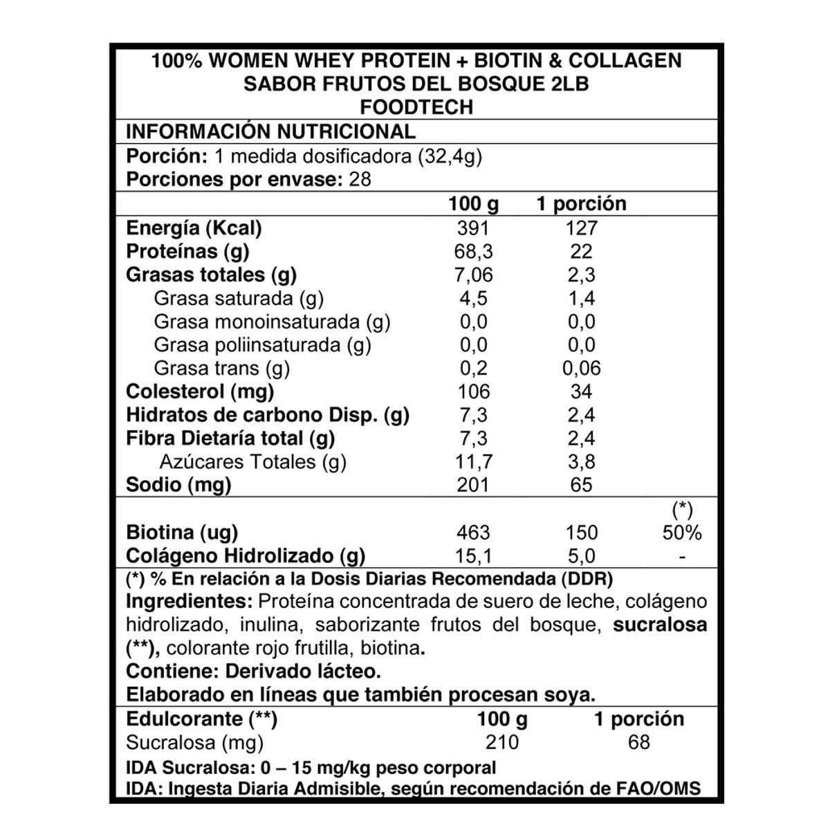 FOODTECH - 100% Women Whey 2lbs - Frutos del Bosque