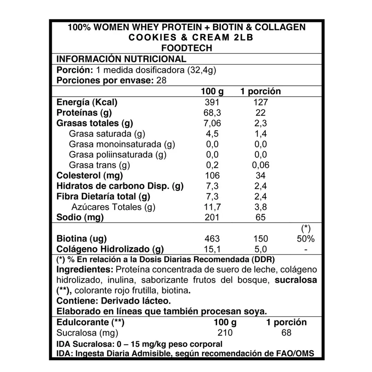 FOODTECH - 100 Women Whey 2lbs - Cookies and Cream