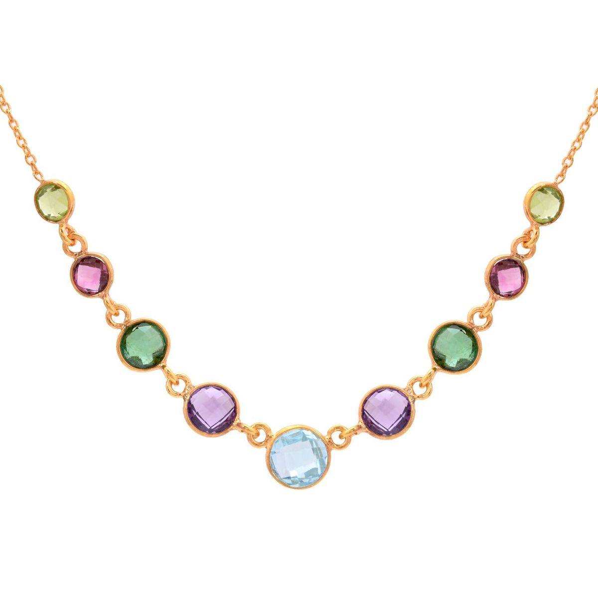 ALYN B JOYAS - Collar  de plata  en V bañado en oro multigemas ajustable Alyn B.