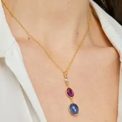 ALYN B JOYAS - Collar Pendiente de plata bañado en Oro Topacio Amatista Tanzanita