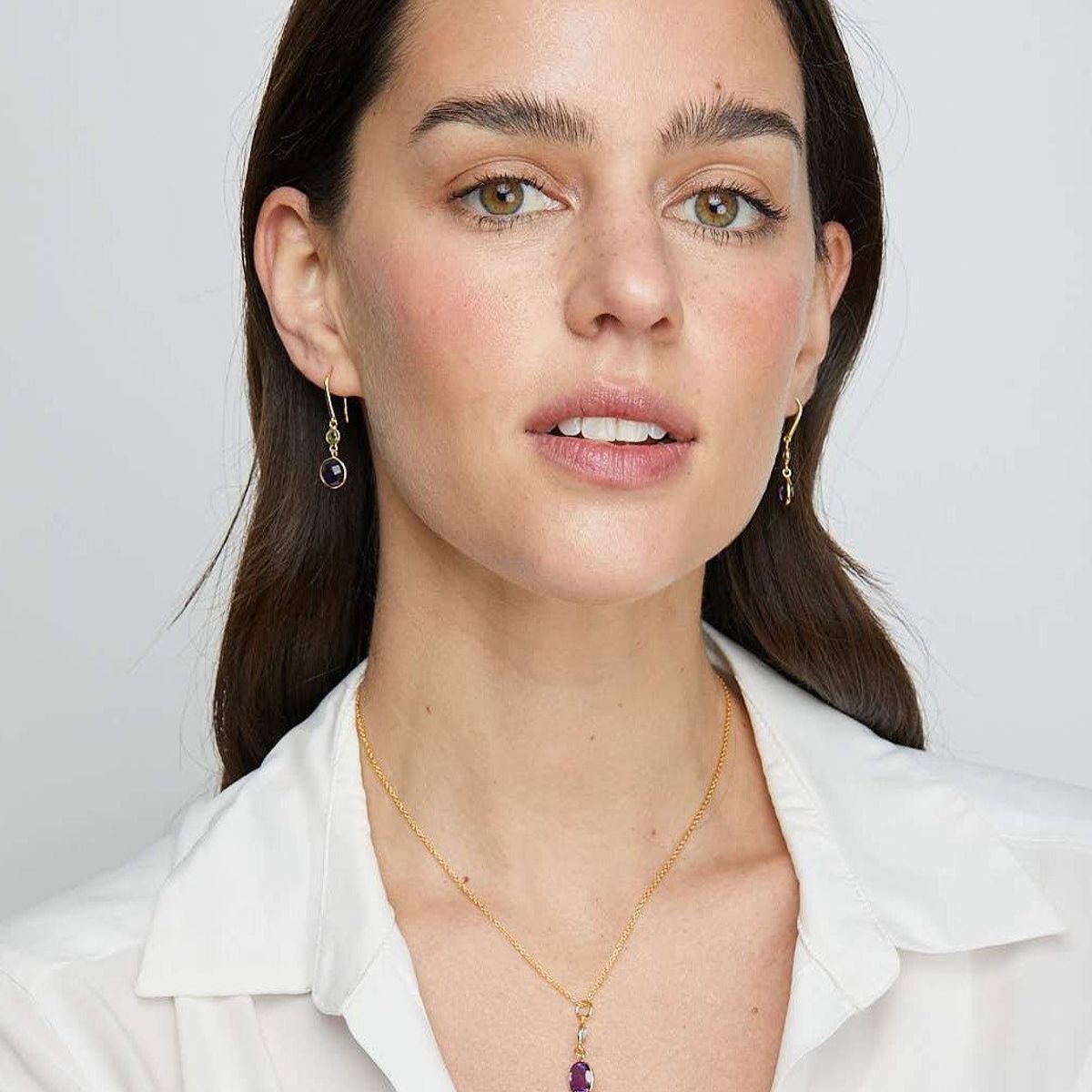 ALYN B JOYAS - Collar Pendiente de plata bañado en Oro Topacio Amatista Tanzanita
