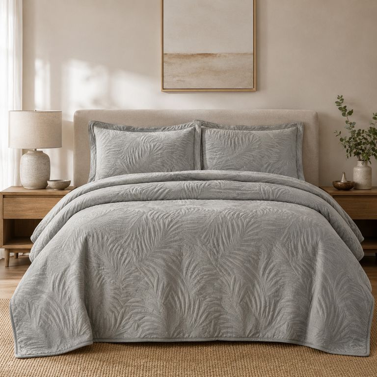 Quilt Liso Velvet Ibiza Gris Acero 1,5 Pzas