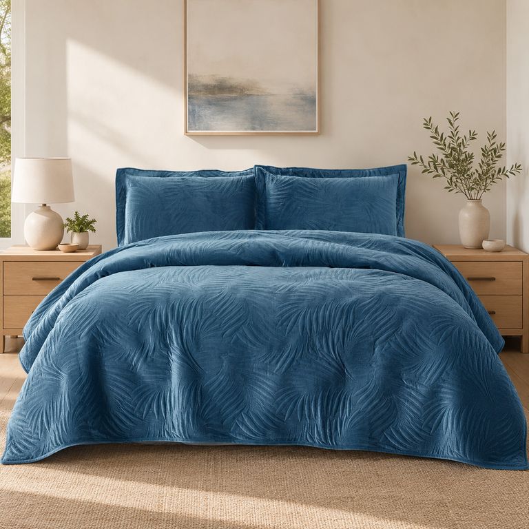 Quilt Liso Velvet Ibiza Petroleo 1,5 Pzas