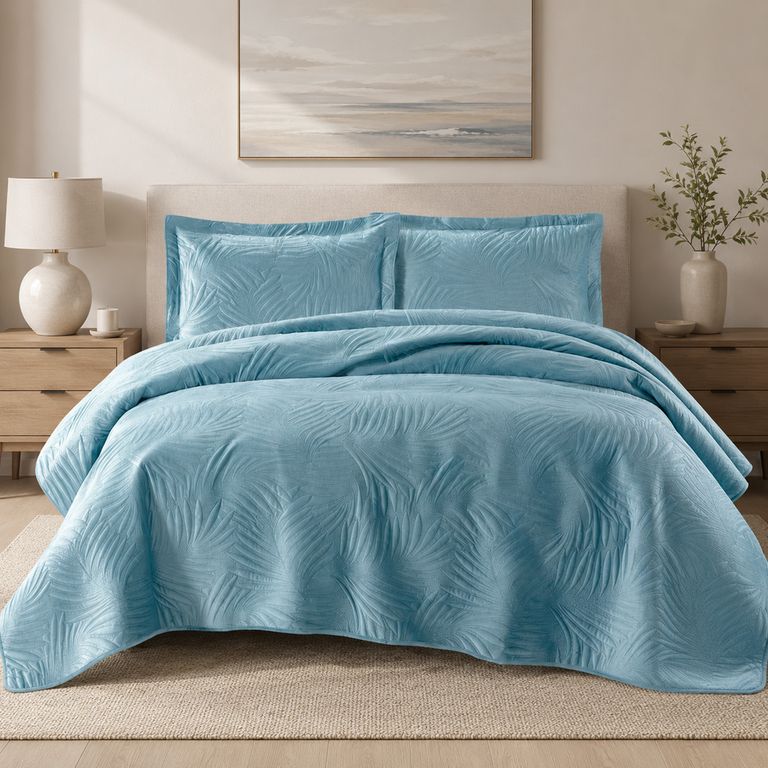 Quilt Liso Velvet Ibiza Celeste Light 2 Pzas