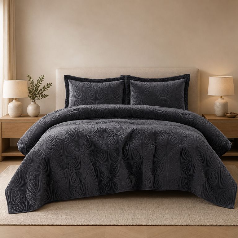 Quilt Liso Velvet Paris Grafito 2 Pzas