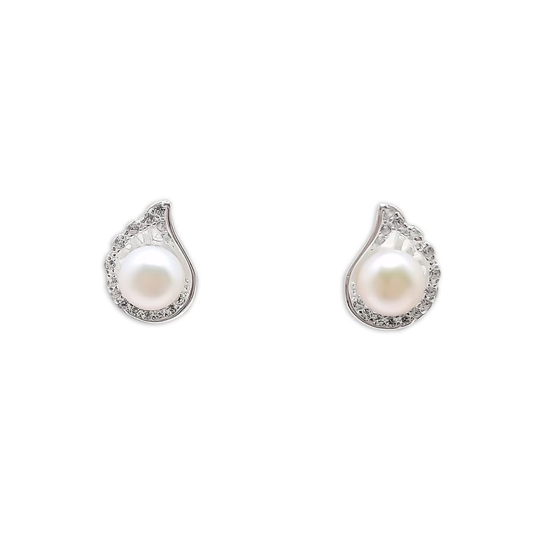 ANDREA COGGIOLA JOYAS - Aros Perla De Río Circón Ala Plata Fina 925