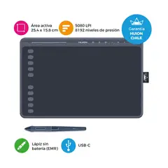 HUION - Tableta Gráfica HS611 Grey con Barra Multimedia