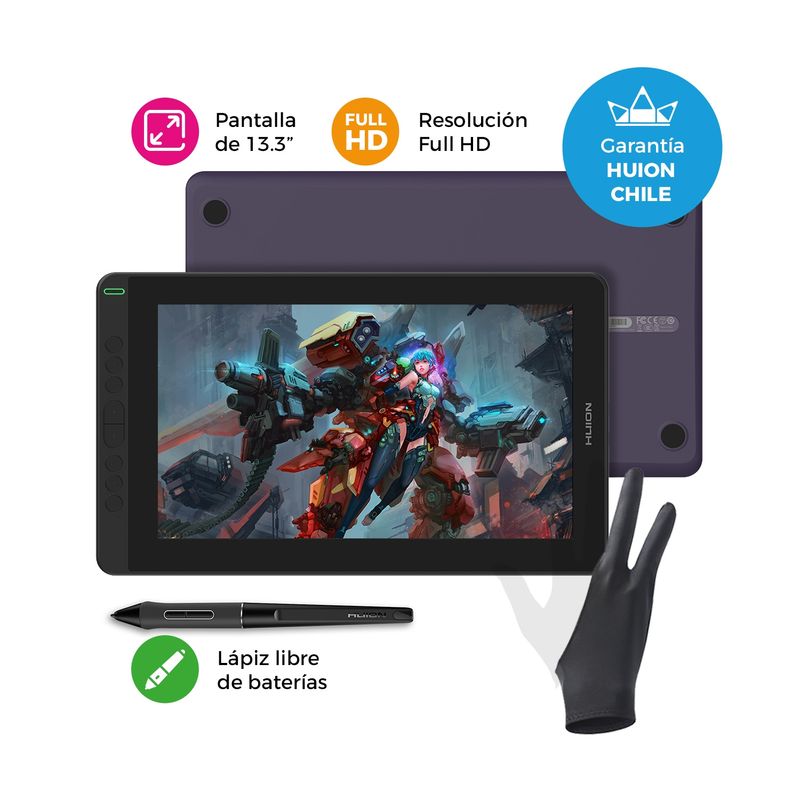 HUION - Tableta Gráfica Monitor Huion Kamvas 13 Purple con Guante