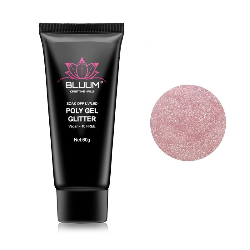 BLUUM - Polygel Glitter Rosado 60gr - Gel Para Uñas