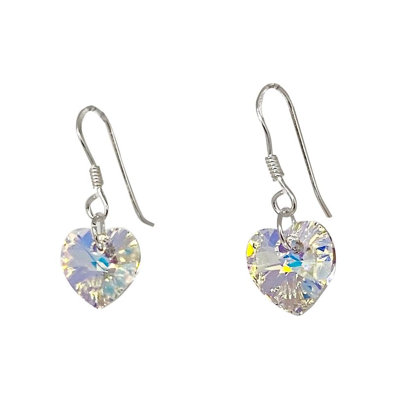 ANDREA COGGIOLA JOYAS - Aros Corazón Cristal Austríaco Aurore Boreale Gancho Plata Fina 925
