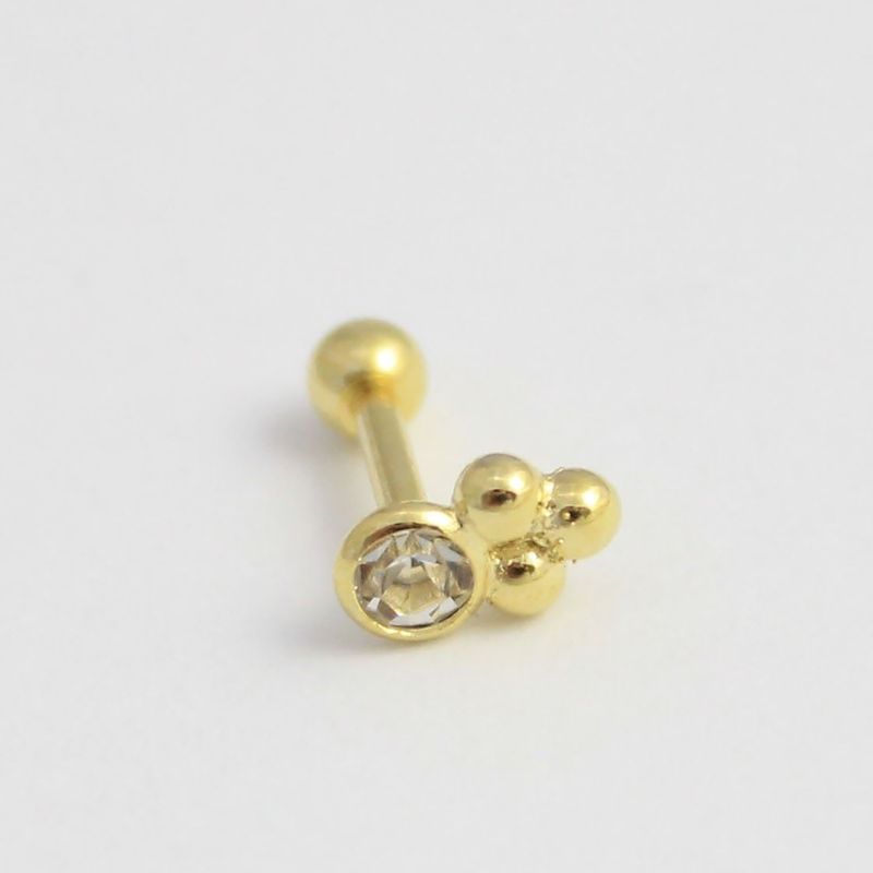 GENERICO - Aros Mujer Piercing circón 3 bolitas Bañado en Oro Philippa Joyas