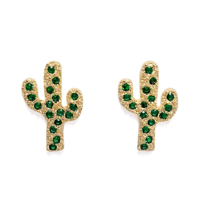 ANDREA COGGIOLA JOYAS - Aros Cactus Circón Verde Enchapado Oro 18K
