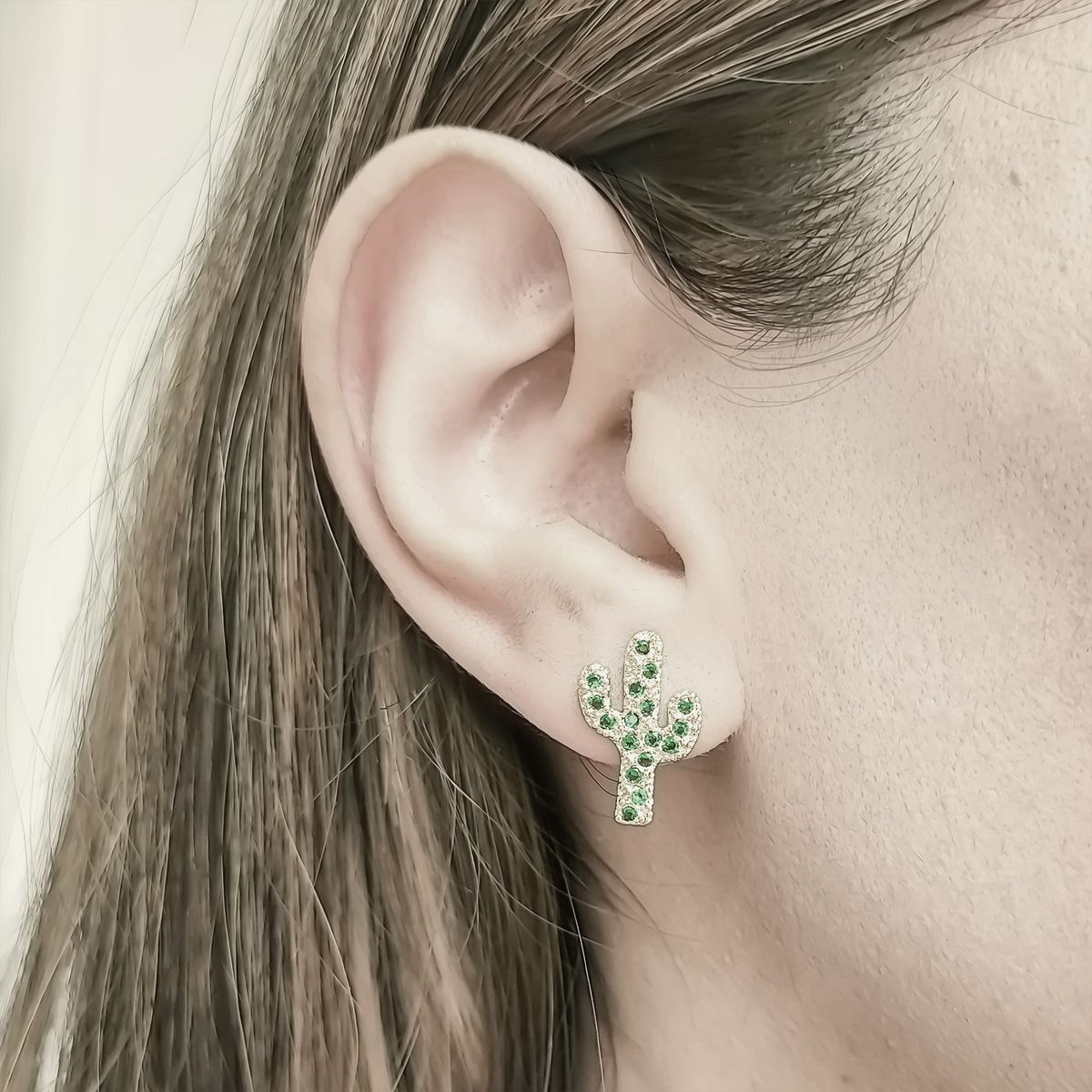 COGGIOLA - Aros Cactus Circón Verde Enchapado Oro 18K