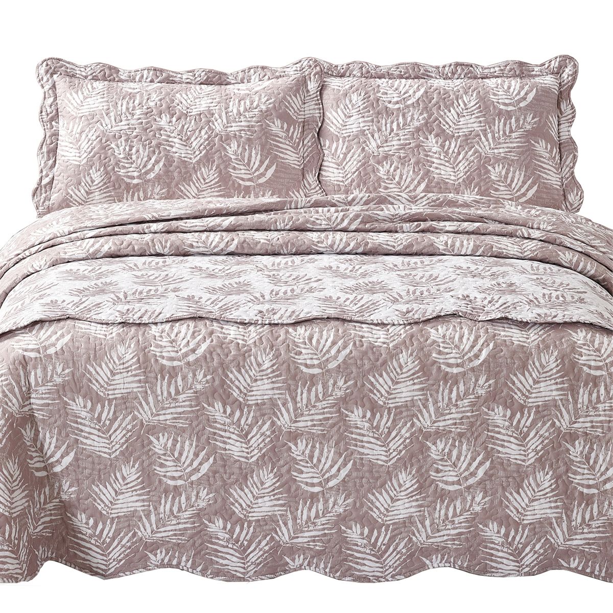 MALLORCA - Quilt Con Piecera Helechos Ocre 1,5 Plazas