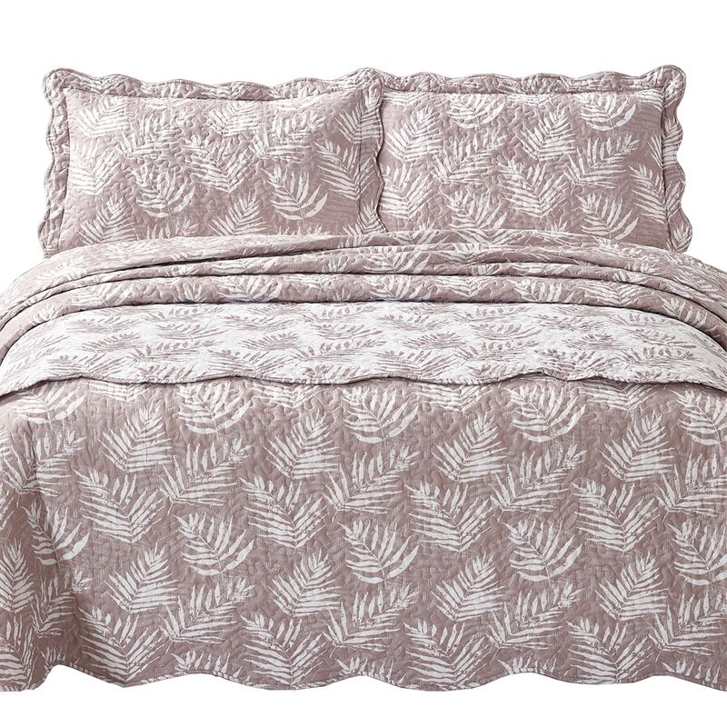 MALLORCA - Quilt Con Piecera Helechos Ocre 1,5 Plazas