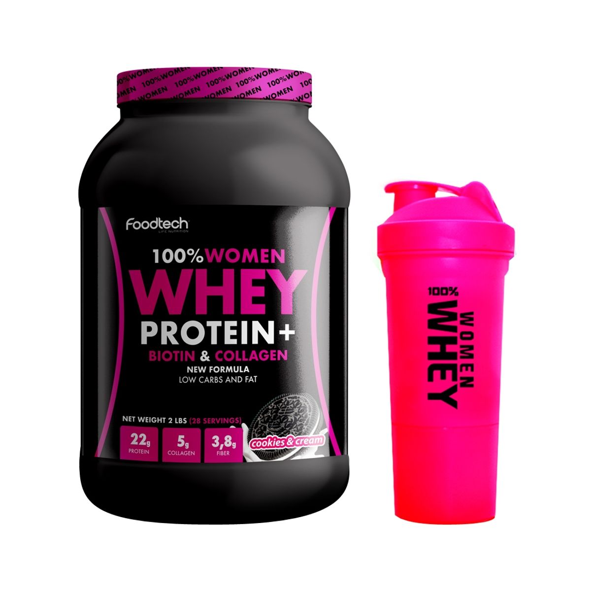 FOODTECH - 100% Women Whey 2lbs - Cookies and Cream + Shaker Women