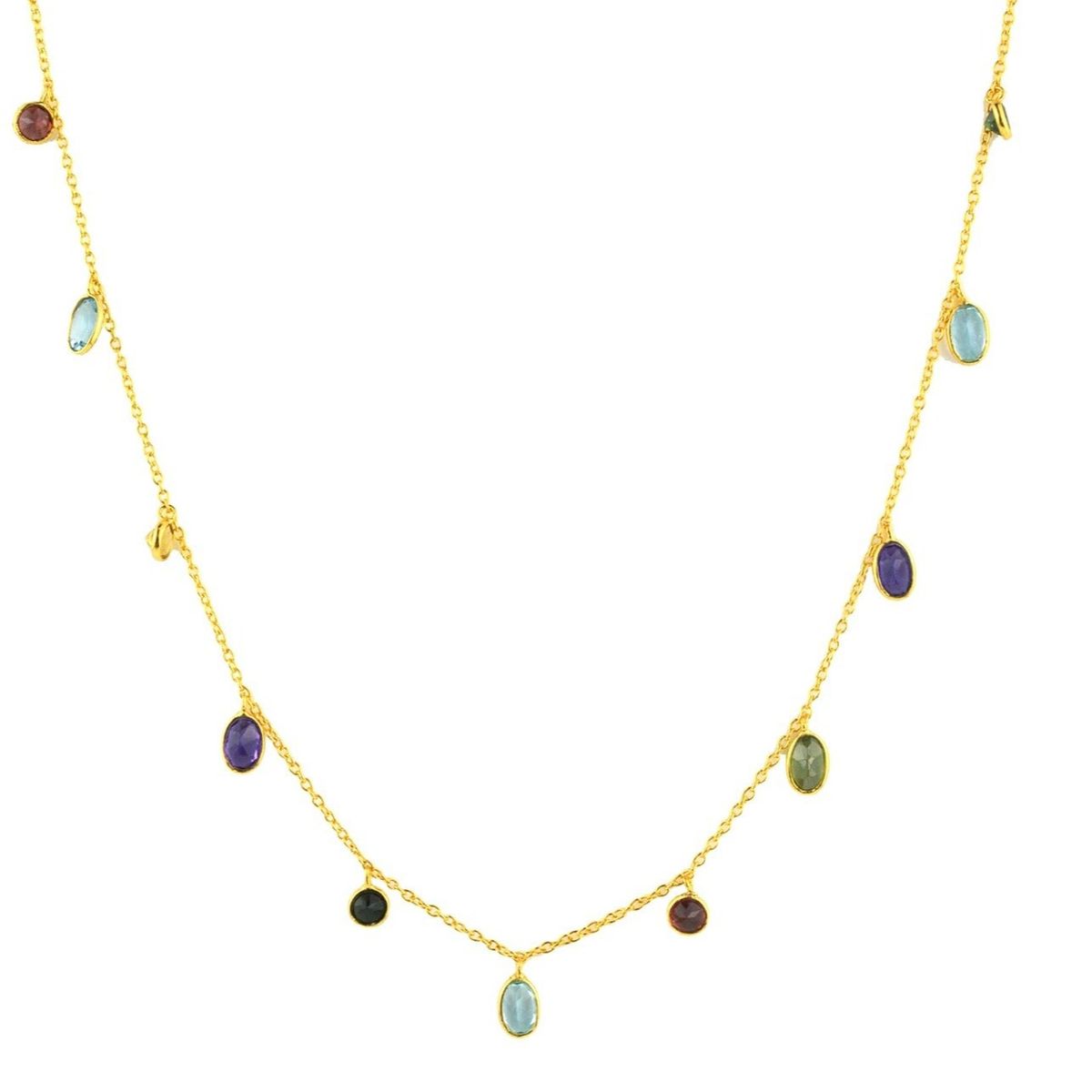 ALYN B JOYAS - Collar de plata bañado en Oro multigemas ajustable Turmalina