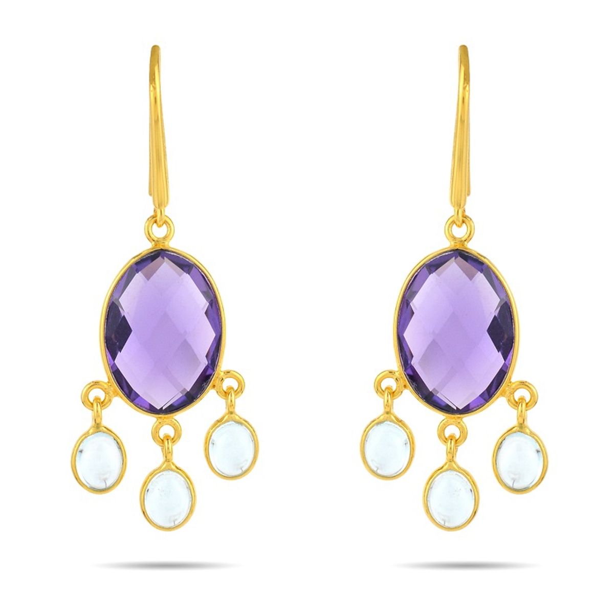 ALYN B JOYAS - Aros de plata Bañado en Oro Amatista y Topacios Sky blue