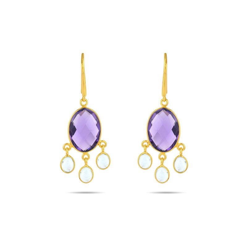 ALYN B JOYAS - Aros de plata Bañado en Oro Amatista y Topacios Sky blue