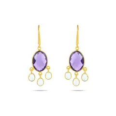 ALYN B JOYAS - Aros de plata Bañado en Oro Amatista y Topacios Sky blue
