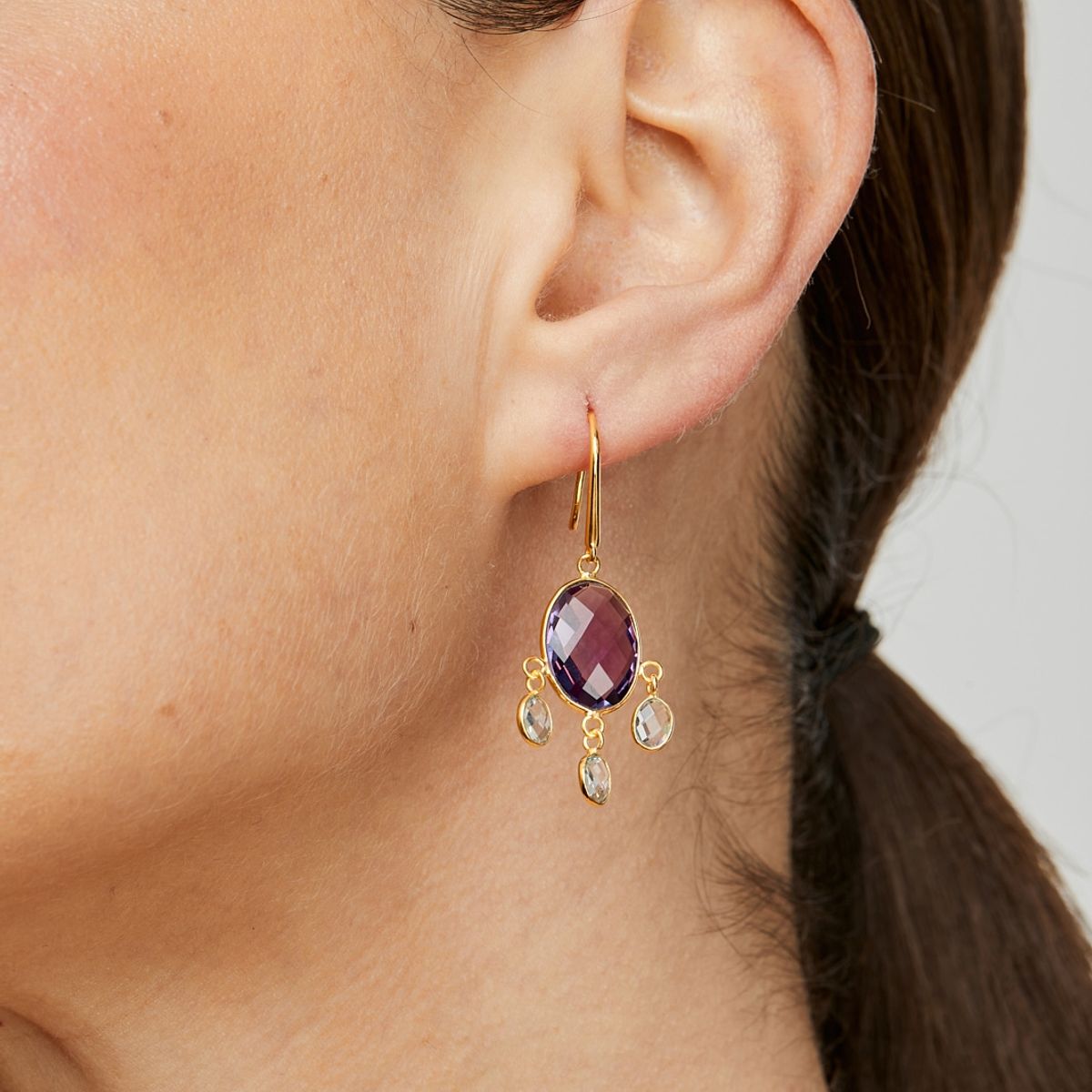 ALYN B JOYAS - Aros de plata Bañado en Oro Amatista y Topacios Sky blue