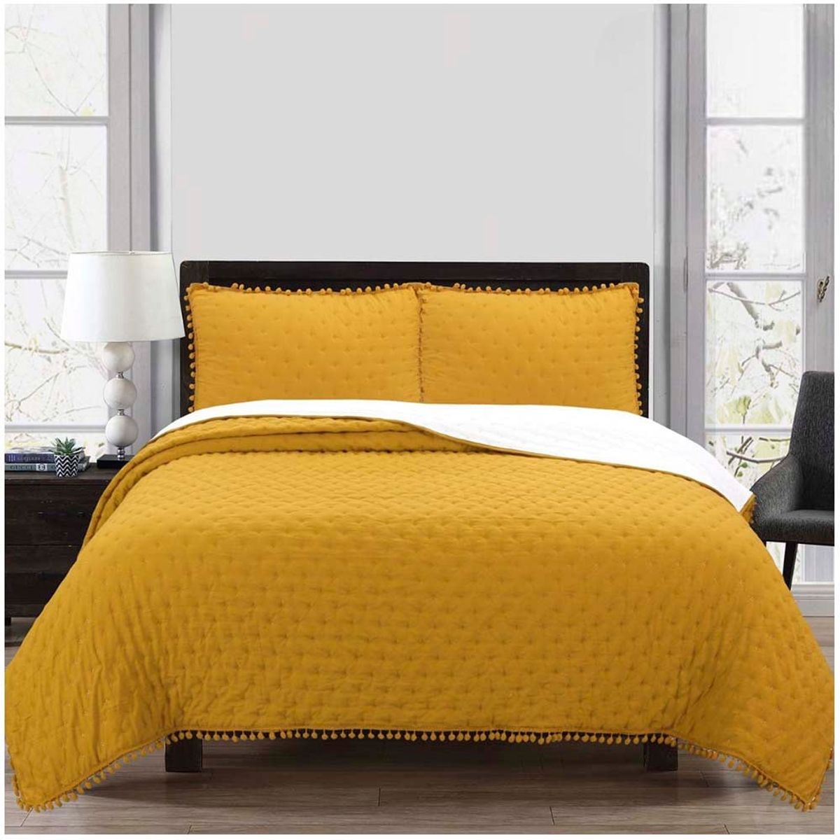 GENERICO - Cubrecama de Algodon 1.5 plazas Mostaza.