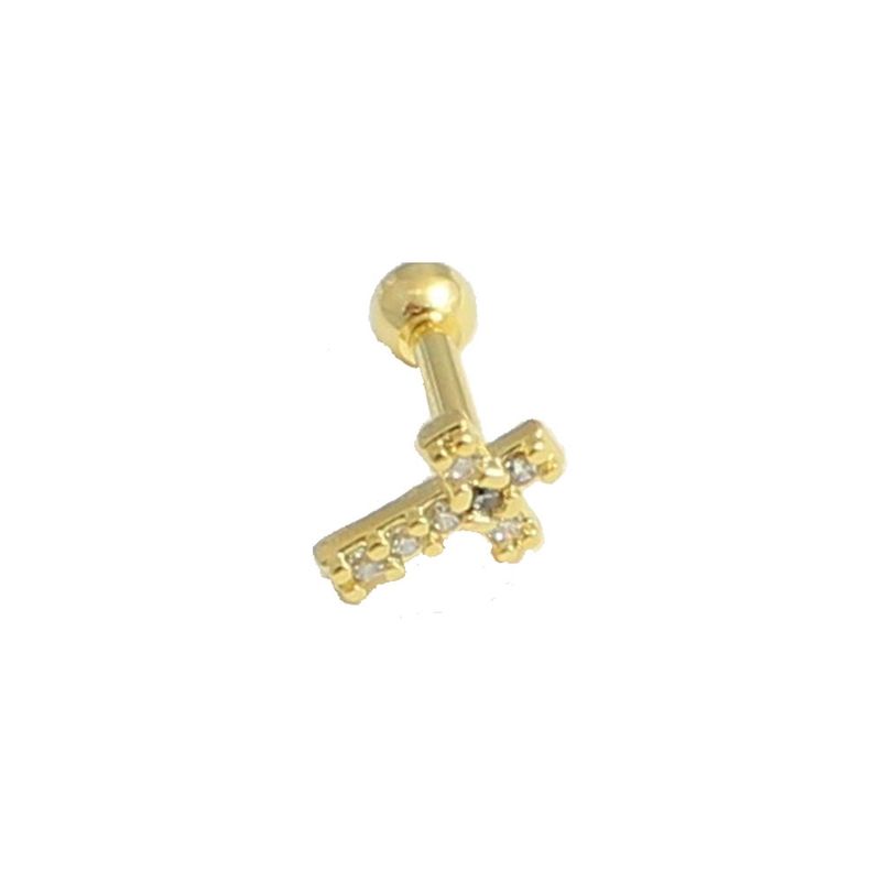 GENERICO - Aros Mujer Piercing cruz Bañado en Oro Philippa Joyas
