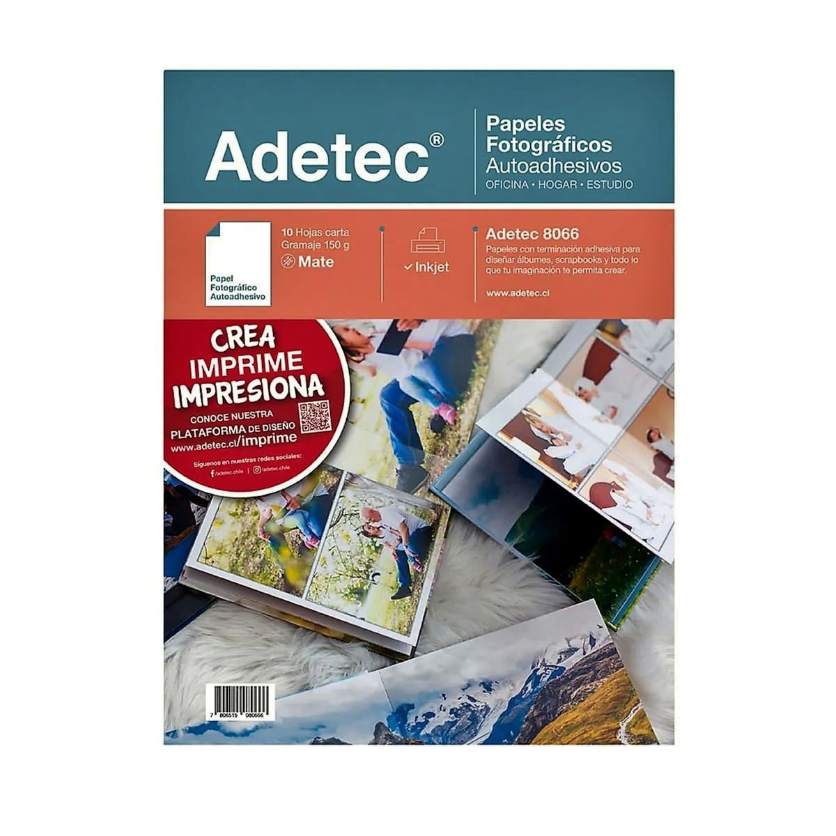 ADETEC - Papel Fotográfico Adhesivo Mate Carta 150 g X 10 Hojas