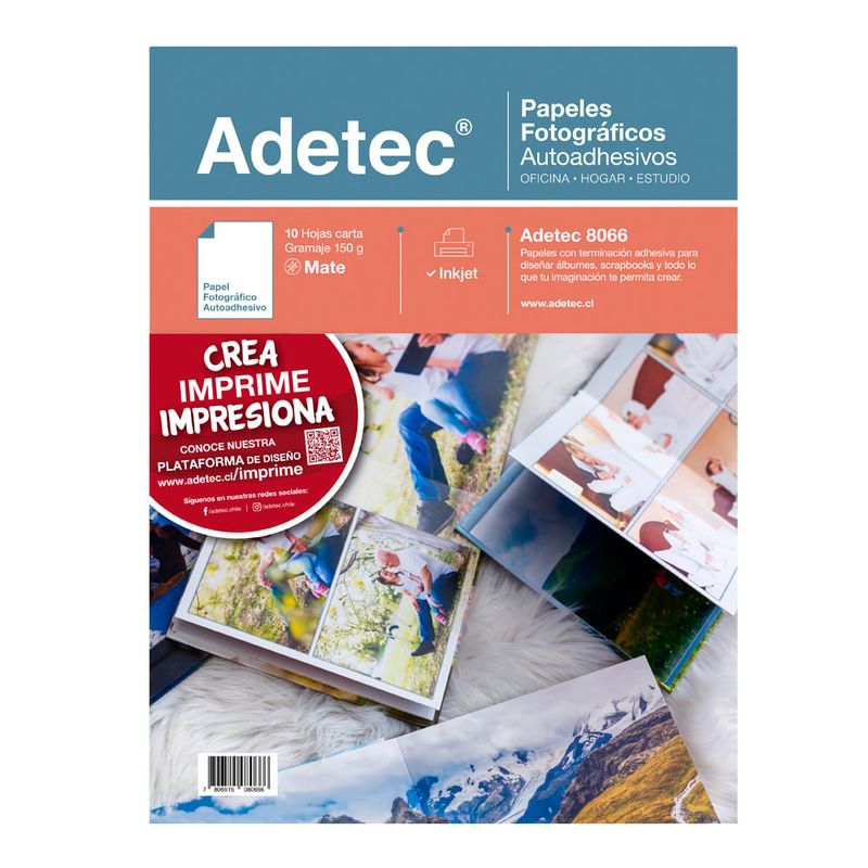 ADETEC - Papel Fotográfico Adhesivo Mate Carta 150 g X 10 Hojas