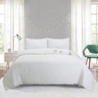 Cubrecama de Algodon 2 plazas Blanco Invierno pompon.