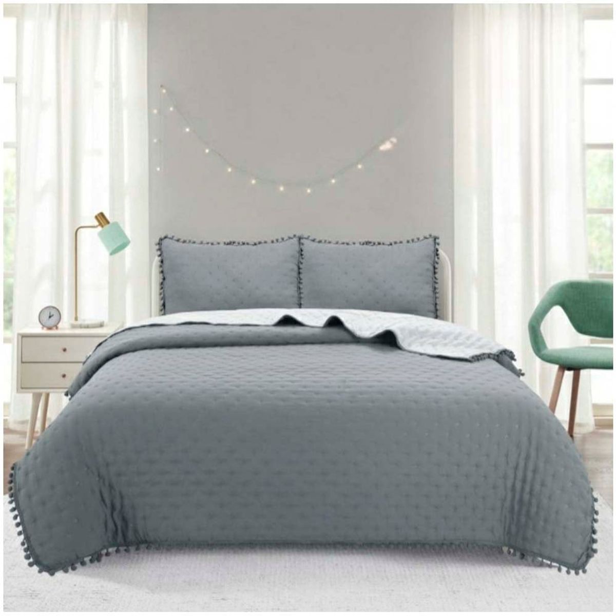 GENERICO - Cubrecama de Algodon 1.5 plazas Gris.