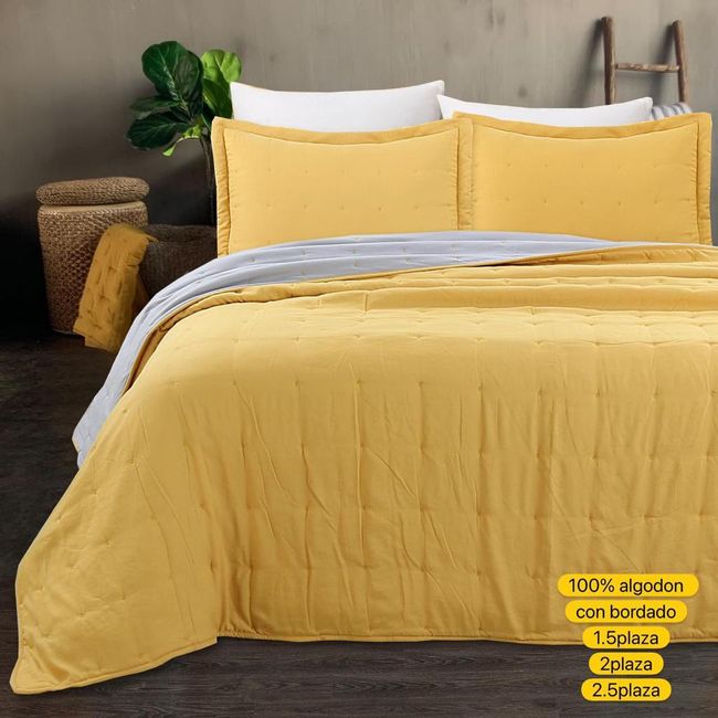 GENERICO - Cubrecama de Algodon King Mostaza.