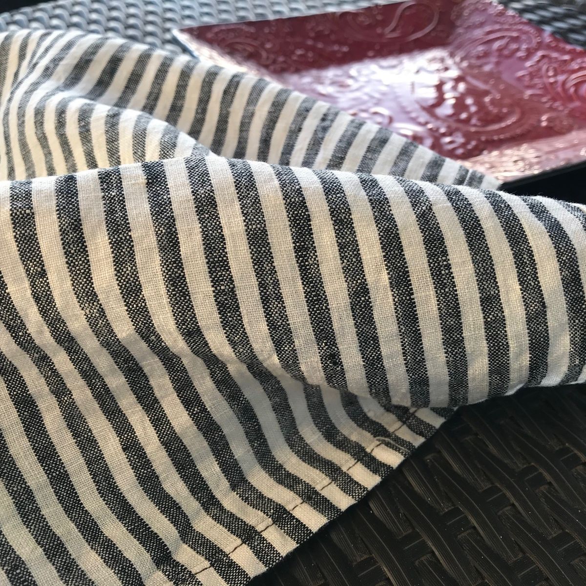 PUROLINO - Paño De Cocina de Lino Gris a Rayas