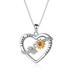GENERICO - Collar corazón girasol mariposa plata 925